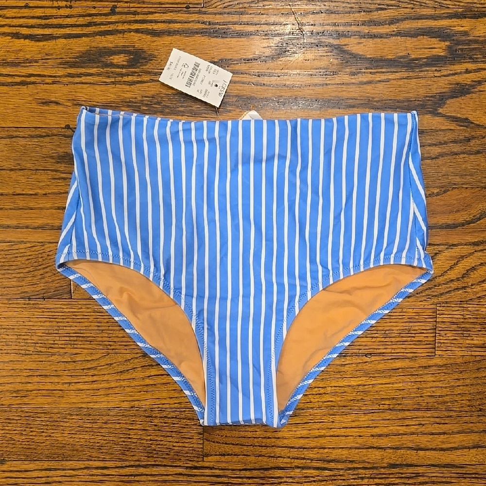 NWT J. Crew Factory Blue and White Striped Bikini Bottom